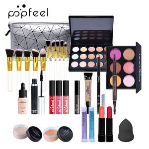 19 pièces en 1 fond de teint ensemble de maquillage Palette de fard à paupières surligneur bronzant correcteur Eyeliner sourcils Mascara pinceaux rouge à lèvres Kit KIT007