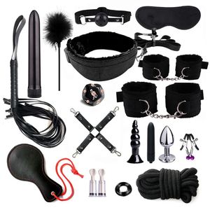 19PCS / Set Sextoys Accessoires Adultes BDSM Sex Toys pour Femmes Reliure Menottes Fouet Plug Anal Vibrateur Jouet Érotique Couple Sex Tool 240105