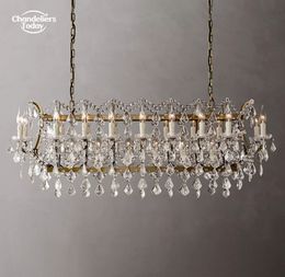 Lustres rectangulaires en cristal de fer rococo du 19ème siècle, lampes suspendues en laiton à bougie LED rétro pour salle à manger, salon, chambre à coucher, lustre
