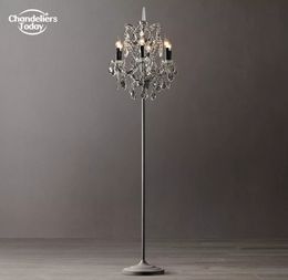 19ème siècle Rococo fer fumée cristal lampadaires Lustre Vintage LED noir debout lumières pour salon chambre éclairage intérieur