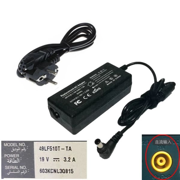 19v 3.42A 65W Charger adaptateur pour LG LCD TV 49LF510T-TA 49LJ510T-TA 49LF5100-CA Alimentation 19V 3.2A