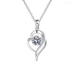 1ao1 Cadenas Zfsilver Moda 1ct Clásico 925 Plata Moissanite Doble Corazón Collar para Niña Mujer Accesorios Lujo Encanto Joyería de boda