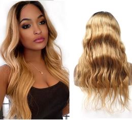 1b 27 Color Lace Wigs Front Body Wave Pré-cueillette Hd ombre Honey Blonde Lace Frontal Wig 150% 1B / 27 Perruque à cheveux humains