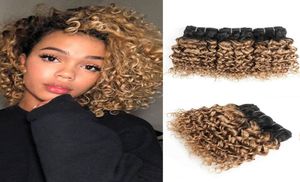 1B 27 Ombre Honey Blonde Paquetes de cabello rizado profundo 10 12 14 pulgadas 3 paquetes de cabello brasileño con ondas de agua Extensiones de cabello humano Remy Whole5104170