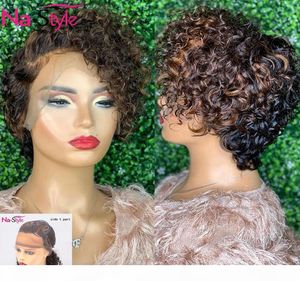 1b 30 miel blond T partie perruques pour les femmes noires court Bob Afro crépus bouclés perruque de cheveux humains pré plumé 130 Remy5165678