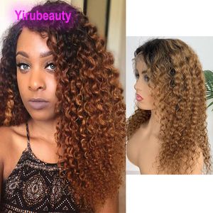 1b / 30 Lace Front Wig Kinky Curly Indian Human Hair 1b 30 Ombre Hair Lace Wigs 12-32inch Two Tons Virgin Hair Longer