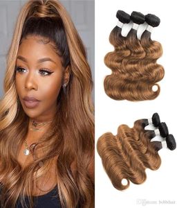 1B 30 Ombre Golden Brown Hair Weave Bundles Brésiliens Vierges Body Wave Cheveux 3 ou 4 Bundles 1024 pouces Remy Extensions de Cheveux Humains2814901