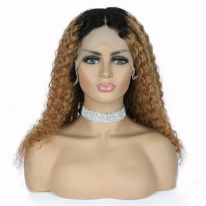 1B 30 Moyen T Partie Lace Front Perruques Ombre Brésilien 150% Densité Bouclés Remy Perruque de Cheveux Humains Racine Foncé