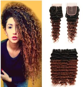 1B 33 Ombre Weave de cabello virgen malasio con cierre de encaje Olada profunda Bundle Human Hair Hair9458709