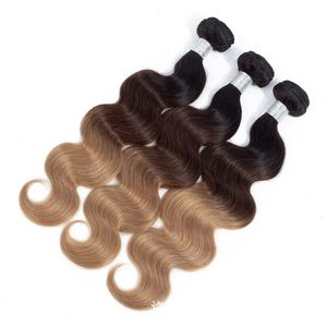 1B/4/27 Ombre Menselijk Haar Maleisische Maagd Haar Inslagen Body Wave Drie Tonen Kleur 1b4 27