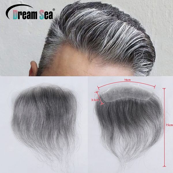 1b 60 Gris Recto Hombre Toupee V Estilo Frontal Hairline para hombres Cabello humano 0.06mm Piel ultra delgada PU Prótesis capilar para hombre 240222