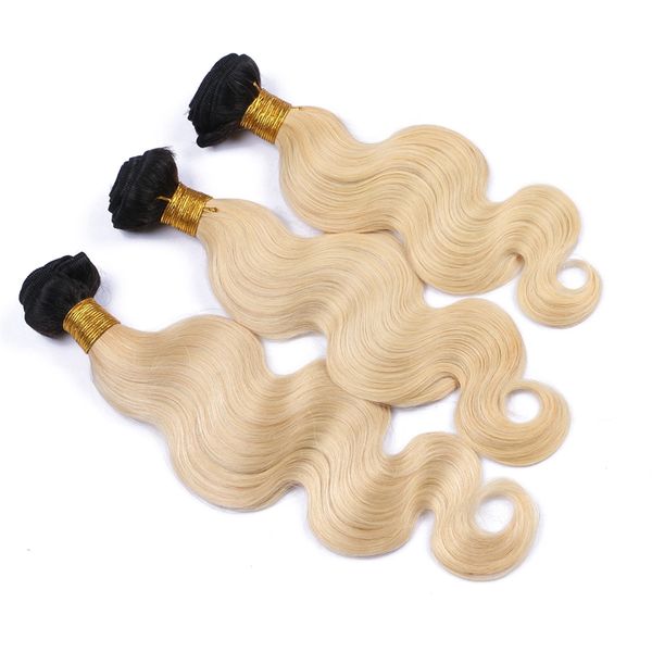 1B / 613 Blonde Ombre Péruvienne Vague de Corps Extensions de Cheveux Humains Noir et Blonde Deux Tons Ombre Péruvienne Vierge Cheveux Weave Bundles 3Pcs Lot