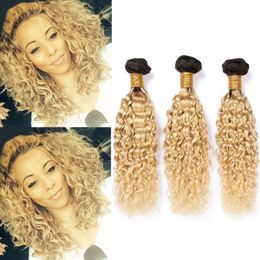 # 1B 613 Ombre Brésilienne Humide et Ondulés Bundles de Cheveux Humains Noir et Blonde Ombre Tisse Vague D'eau Extensions de Cheveux Vierges Longueur Mixte