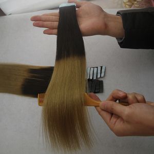 1B 613 tape in human hair extensions 100g Straight Ombre Machine Made Remy Hair On Adhesives Tape PU Skin Weft Invisible