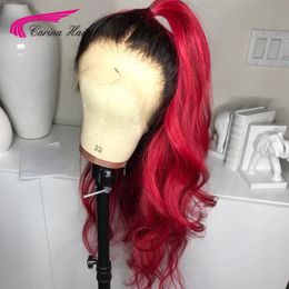 1B 99J # 360 Wig Frontal Body Wave Synthetic Lace Lace Front Perruques avec Baby Hair Ombre Wine Red Wig pour femmes