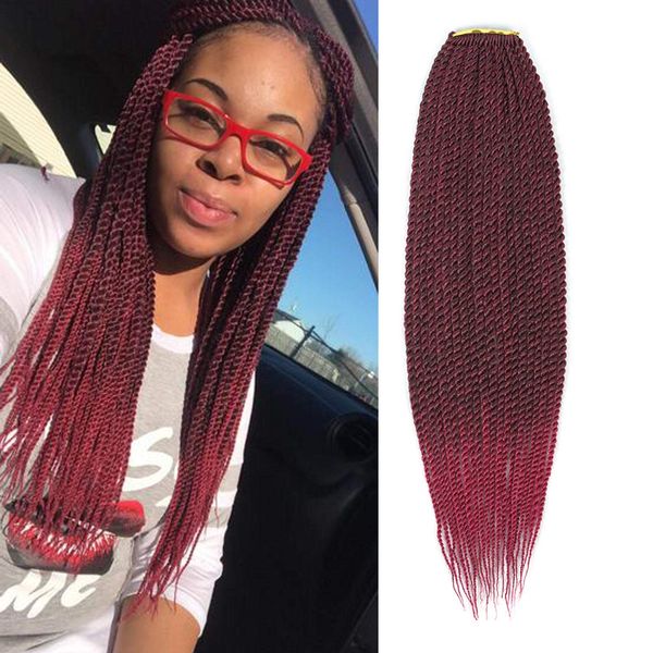 1B Borgoña Senegalese Twist Crochet Hair Trenzas Pequeño Mambo Twist Crochet Trenzado Cabello Senegalese Twists Peinados para mujeres negras