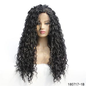 1B # Color Kinky Curly Lacefront peluca sintética 14 ~ 26 pulgadas Pelucas Pelucas delanteras de encaje de fibra de alta temperatura 180717-1B