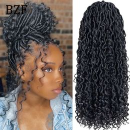 1B bouclés Faux Locs Crochet cheveux 18 pouces déesse 99J pré-bouclé tressage synthétique pour les femmes 240110