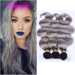 # 1B Gris Ombre Body Wave 4 Bundles Cheveux Vierges Brésiliens Tisse Double Trames 95-100g / pièce 1b / gris Deux Tons Couleur