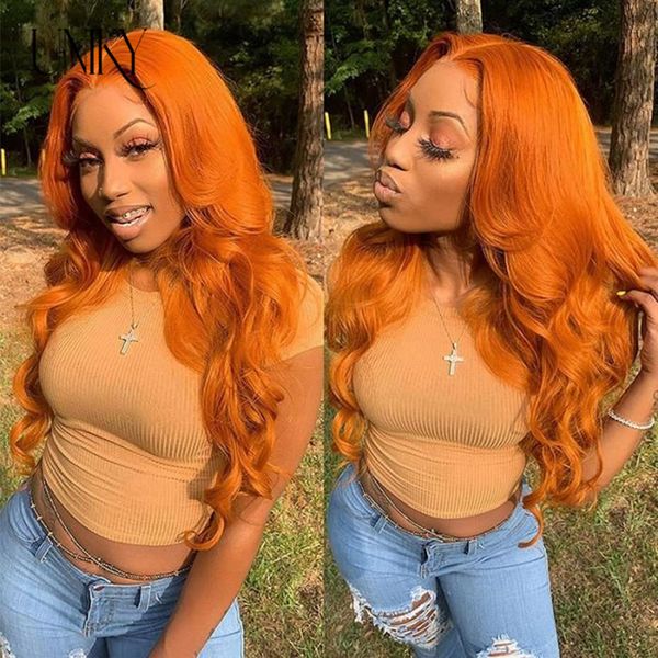 1B / Orange Ginger Lace Frontal Hair Human Human 13x4 Body Wave Lace Front Wigs Pré