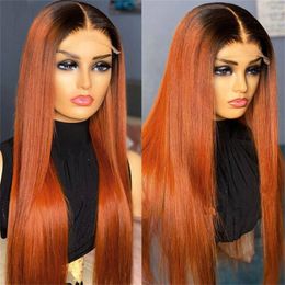 1B/Orange Ginger Straight Hair 13X4 HD 220%density Lace Frontal Wig Ombre Human Hair Wigs 4x4 Lace Closure Colored Wigs for Black Women