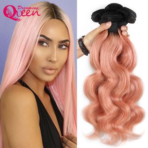 1B Pink Ombre Body Wave Paquetes de armadura de cabello humano brasileño Virgin Peachy Ombre Extensiones de cabello y R Extensiones de cabello 3 paquetes