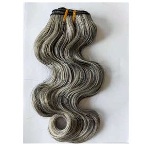 Zilvergrijs lichaamsgolf haar bundels menselijk haarbundels remy haar weven extensie ombre zwart tot grijs 10-22 inch