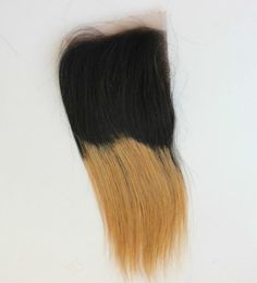 1b27 1b30 Ombre Sluiting 35x4quot Peruaans Maagd haar Zijdeachtig Recht Zwart Wortels blond ombre haar Vetersluitingen gebleekt kn4123244