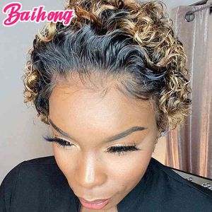 1B27 gekleurd water vooraf geplukt Afro Braziliaanse pruiken Pixie Cut Bob Blonde Korte Krullen Haar Koer Baihong 220609