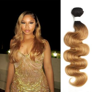 1B27 Honey Blonde Bundels Human Hair, Ombre Bundels Blonde Body Wave Bundels, 16inch Braziliaanse Remy Hair Bundle, OMBRE1B/27 HAAR WEVEN