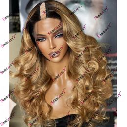 1B27 miel blond Super vague cheveux humains U partie perruque pour les femmes 200 densité brésilienne Remy cheveux V partie perruque avec Extension de Clips