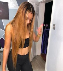 1B27 OMBRE kleur kanten voorkant menselijk haar pruiken babyhaar tweekleurige zijdeachtige rechte remy Braziliaanse blondine volle kanten pruik deel blueac8832358