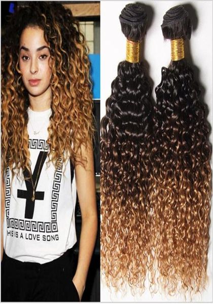 1B4 27 TROIS TON TON OUmbre brésilien Vierge Human HEURS TEAVELLES 3PCS Jerry Curly Honey Blonde ombre Extensions de cheveux humains Doub1612537