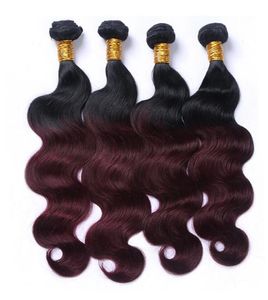 1B99J vin foncé Ombre cheveux 4 paquets vague de corps brésilien Ombre couleur cheveux humains armure 4 paquets Extension de cheveux 1226 pouces7829611