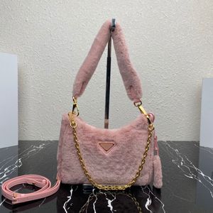 1BC204 Nieuwe damesschoudertas Hoogwaardige crossbody Body Bag Goat Haar onderarmzak met 1 afneembare bontriem en ketting voor meerdere ruggen