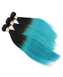 1BGreen Ombre Braziliaanse Menselijk Haarverlenging 3 Stuks Donkere Wortels Teal Groen Ombre Braziliaanse Haarbundels Aanbiedingen Steil Menselijk Haar We6718628