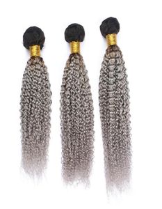 1BGrey Ombre Péruvienne Cheveux Humains Bundles Foncé Racine Argent Gris Ombre Crépus Bouclés Vierge Cheveux Humains Tisse Extensions de Trame 3Pcs L6100896