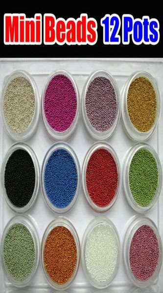 1box 12 colores Arte de uñas Mini Beads Bean Roining para caviar esmalte de uñas 3D UV UV Manicure Manicura Glitter Decoration Consejos New1182500