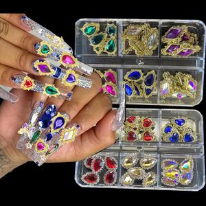 1box 3D Nail Art Rhingestone Gems Decoration Metal Alloy ab Iridescent Hearts Charms Luxury Diamond Supplies Bijoux 240509
