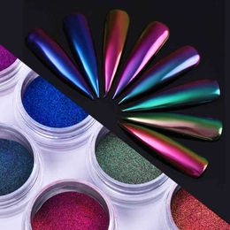 1Box ​​Kameleon Mirror Auroras Effect Glitter Poeder Chrome Pigment Nail Art Decoratie