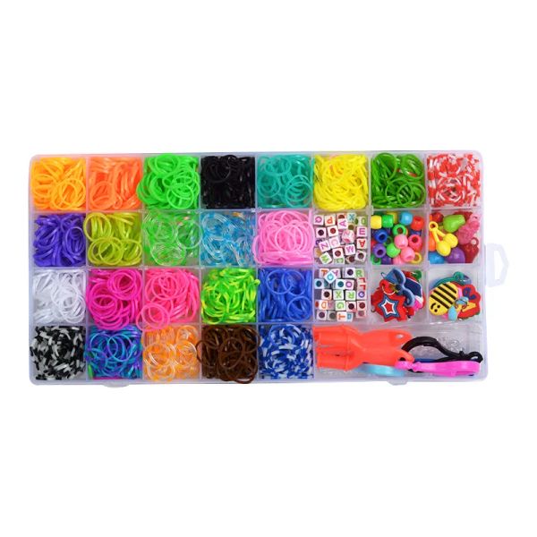 1 boîte colorée Bands à tisser ensemble Bracelet Making Kit Diy Creative Collier Boucle Collier Caoutchouc Craft Toys Bijoux Accessoires