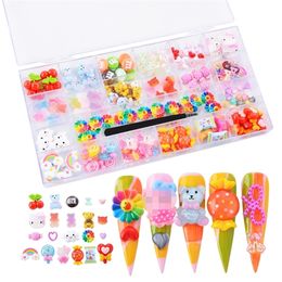 1Box ​​Mixdesign Resin Japanse Kawaii Accessoires Nail Art Charms Cute Cartoon Animal Flower For Manicure Decorations Diy Crafts 220525