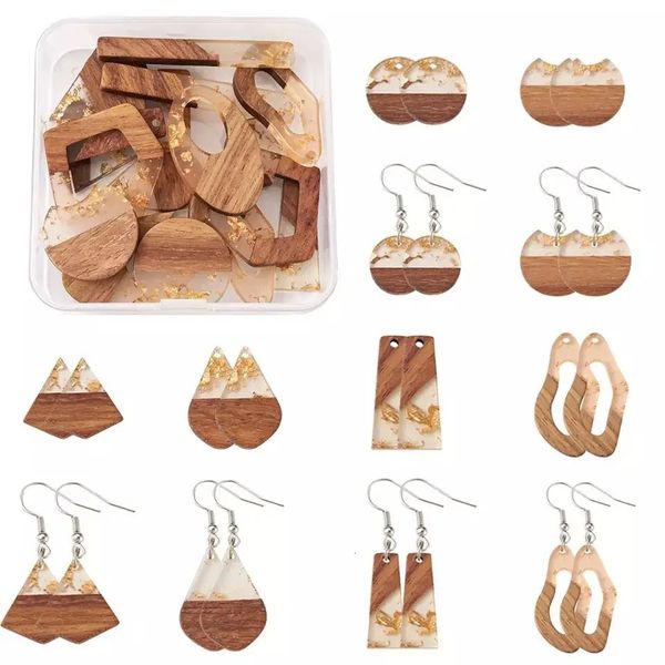 1 boîte de pendentifs en bois de noyer en résine pour boucles d'oreilles pendantes faisant des crochets de boucles d'oreilles de charme anneau de saut boucles d'oreilles en bois faites à la main Kit de fournitures 240113