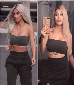 1BT18 Ash Blonde Dark Roots Brésilien Remy Cheveux Humains Full Lace Wig Ombre Blonde Silky Straight Human Hair Wigs4497398