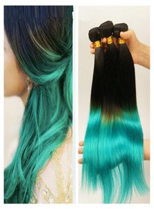 1BTeal Ombre Maagdelijke Peruaanse Human Hair Extensions Zijdeachtig Recht 3 Stuks Peruaanse Ombre Menselijk Haar Weave Bundels Zwart en Blauwgroen Str6933040