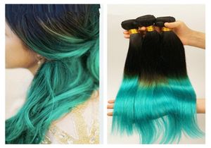 1BTeal Ombre Maagdelijke Peruaanse Human Hair Extensions Zijdeachtig Recht 3 Stuks Peruaanse Ombre Menselijk Haar Weave Bundels Zwart en Blauwgroen Str8561667