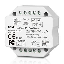 1CH * 1.5A RF + Push AC Phase-cut Dimmer S1-B controller Led Triac Dimmer Controller 2.4 GHz RF Draadloze Afstandsbediening Push Dimmer