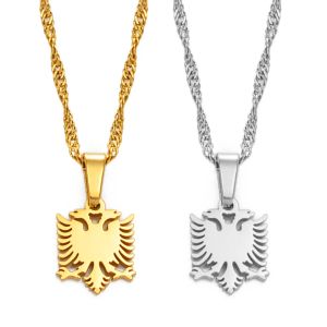 Collares con colgante de oro amarillo de 14k con águila albanesa pequeña de 1CM, joyería étnica de Color dorado/plateado para mujeres y niñas