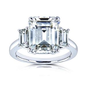 Anillo de moissanita de moda con tres esmeraldas de oro blanco de 1CT, 2CT y 3CT con certificado 209u