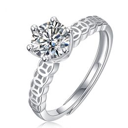 1CT 6,5 mm Ronde gesneden EF VVS1 Moissanite 925 Zilveren ring Diamanttest Pas Fashion Claw Setting Girl Women Cadeau